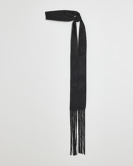 Black Skinny Fringe Scarf