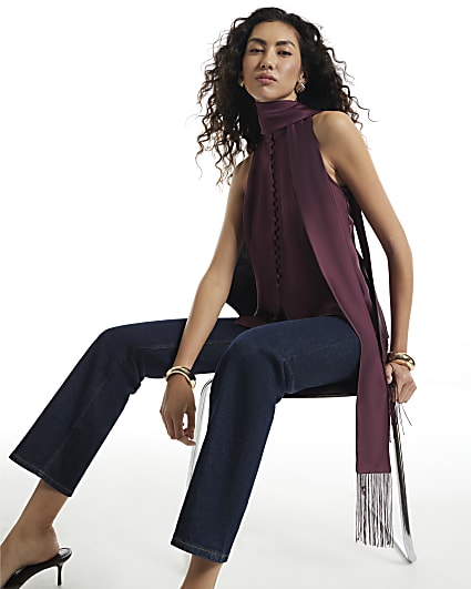 Burgundy Satin Waistcoat with Fringe Sash