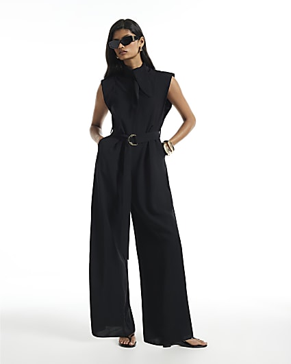 Black Neck Tie Jumpsuit