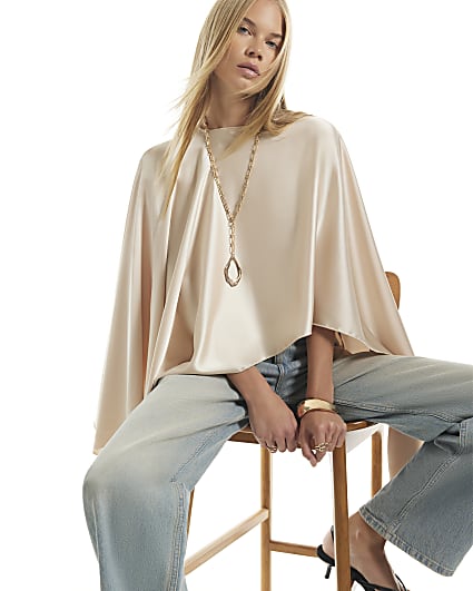 Beige Satin Waterfall Cape