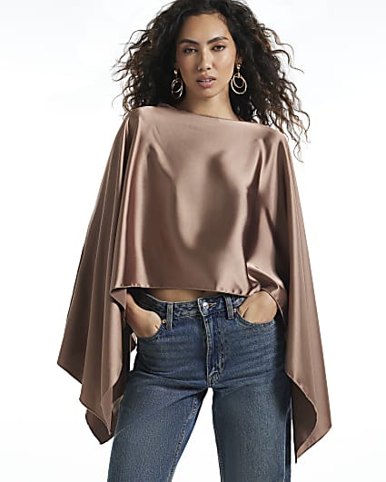 Brown Satin Waterfall Cape