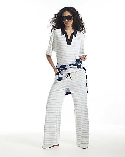 Cream Stripe Wide Leg Trousers