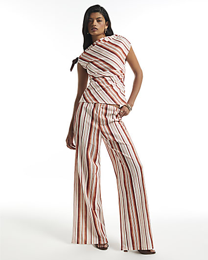 Pink Stripe Wide Leg Trousers