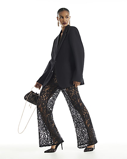 Black Lace Wide Leg Trousers