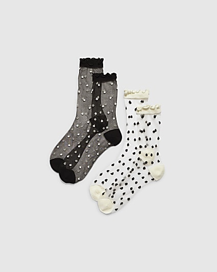 White and Black Polka Dot Sock 2 Pack
