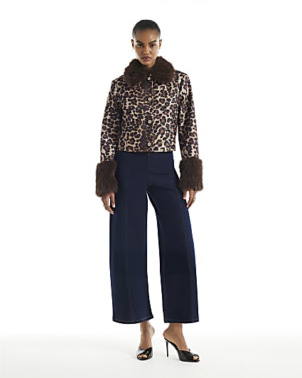 Blue High Waisted Crop Pull On Palazzo Jeans
