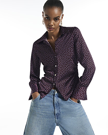 Burgundy Ruched Long Sleeve Shirt