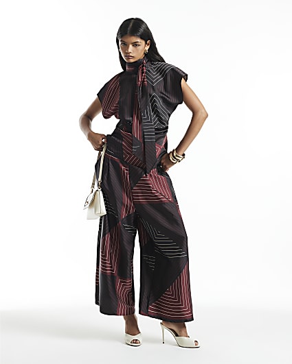 Black Satin Wide Leg Culotte Trousers