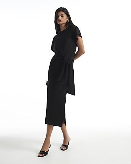 Black Tie Side Premium Midi Dress