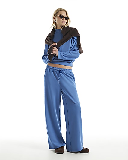 Blue Premium High Waisted Wide Leg Joggers
