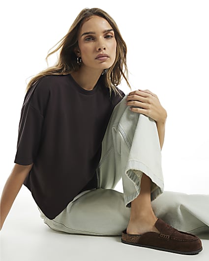 Brown Premium Asymmetric Short Sleeve T-Shirt