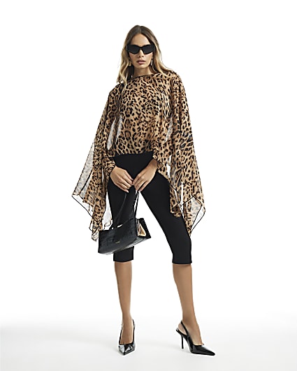 Brown Leopard Chiffon Waterfall Cape