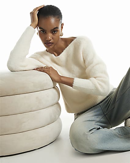 Cream Brushed Off Shoulder Jumper
