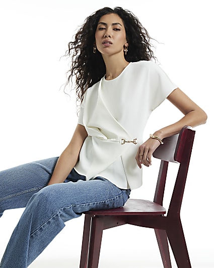 Cream Crepe Snaffle Detail Blouse