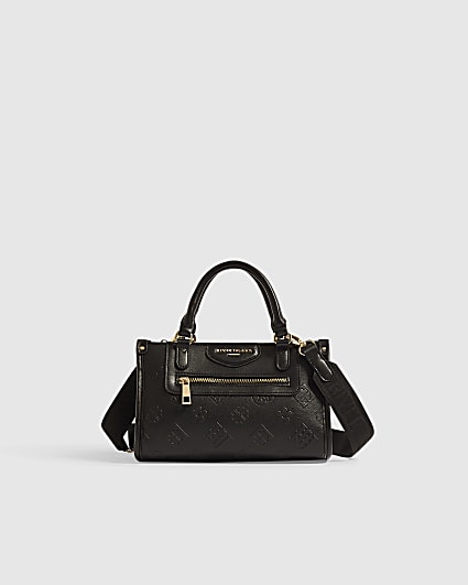 Black Embossed Monogram Crossbody Bag