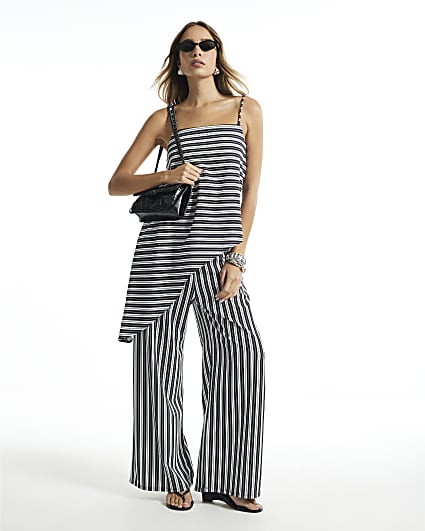 Black Stripe Wide Leg Trousers