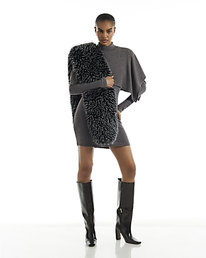 Brown Cosy Cape Mini Dress