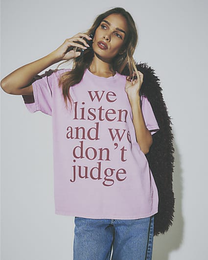 Pink Cotton Listen And Dont Judge T-Shirt