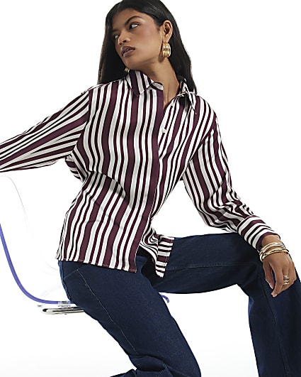 Burgundy Stripe Tie Detail Shirt