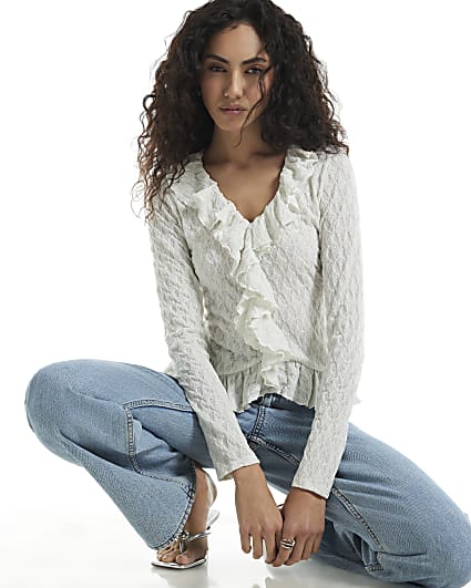Cream Ruffle Glitter Top