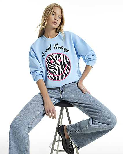 Blue Long Sleeve Zebra Smile Sweatshirt
