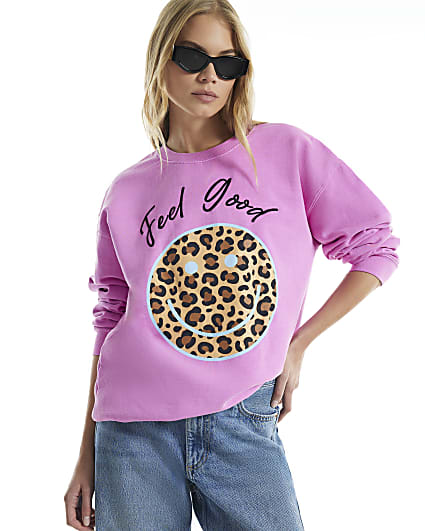 Pink Long Sleeve Animal Smile Sweatshirt