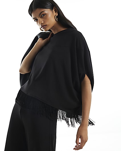 Black Cape Fringe Top