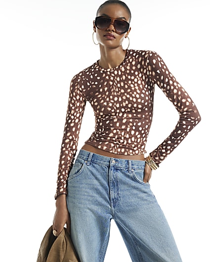 Brown Deer Print Long Sleeve T-Shirt