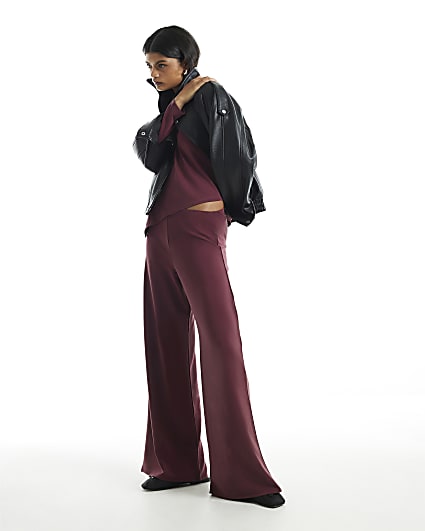 Burgundy Soft Touch Wide Leg Trousers
