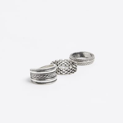 3 Pack Black Chain Woven Rings