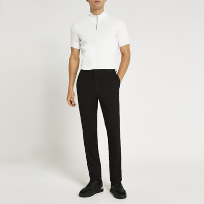 Black slim fit smart trousers | River Island