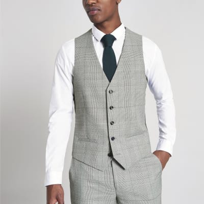 Grey check suit waistcoat River Island