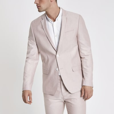 Pink skinny fit Oxford blazer River Island