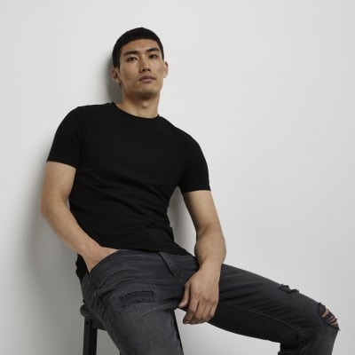 Black muscle fit crew neck T-shirt