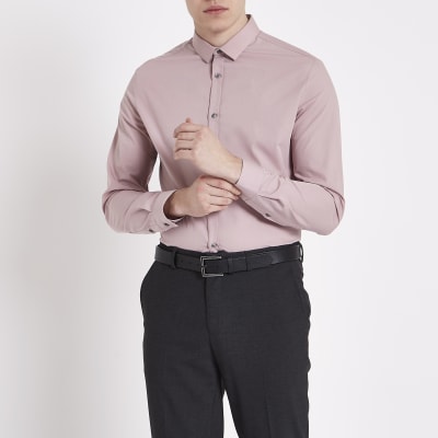 Blush pink  slim fit long  sleeve  shirt  River  Island 