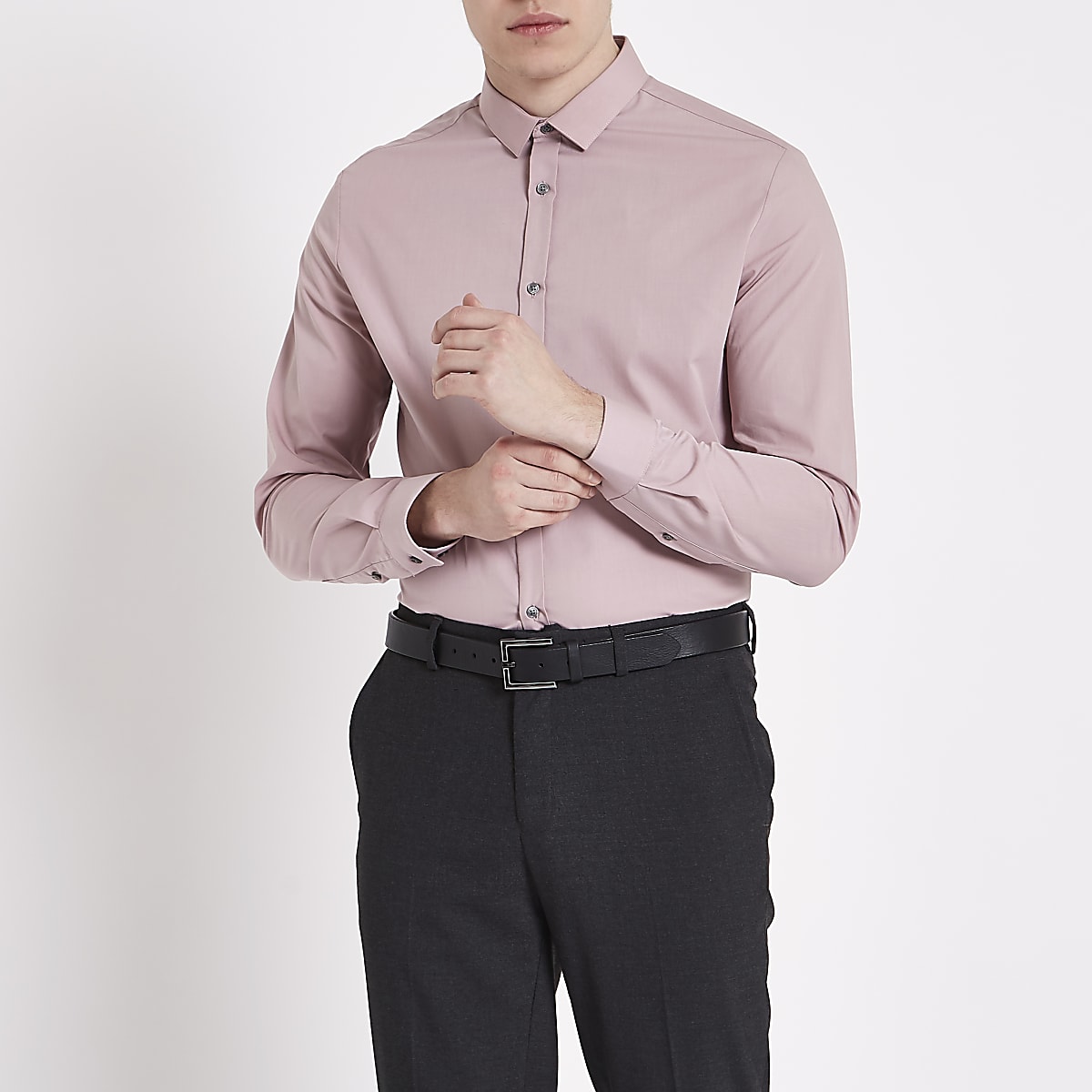 Blush pink slim fit long sleeve shirt River Island Blush pink slim fit long sleeve shirt River Island