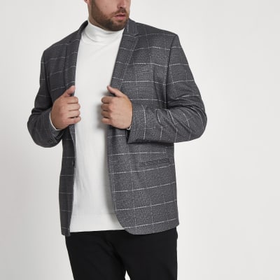  Big  and Tall  grey check skinny fit blazer  River Island