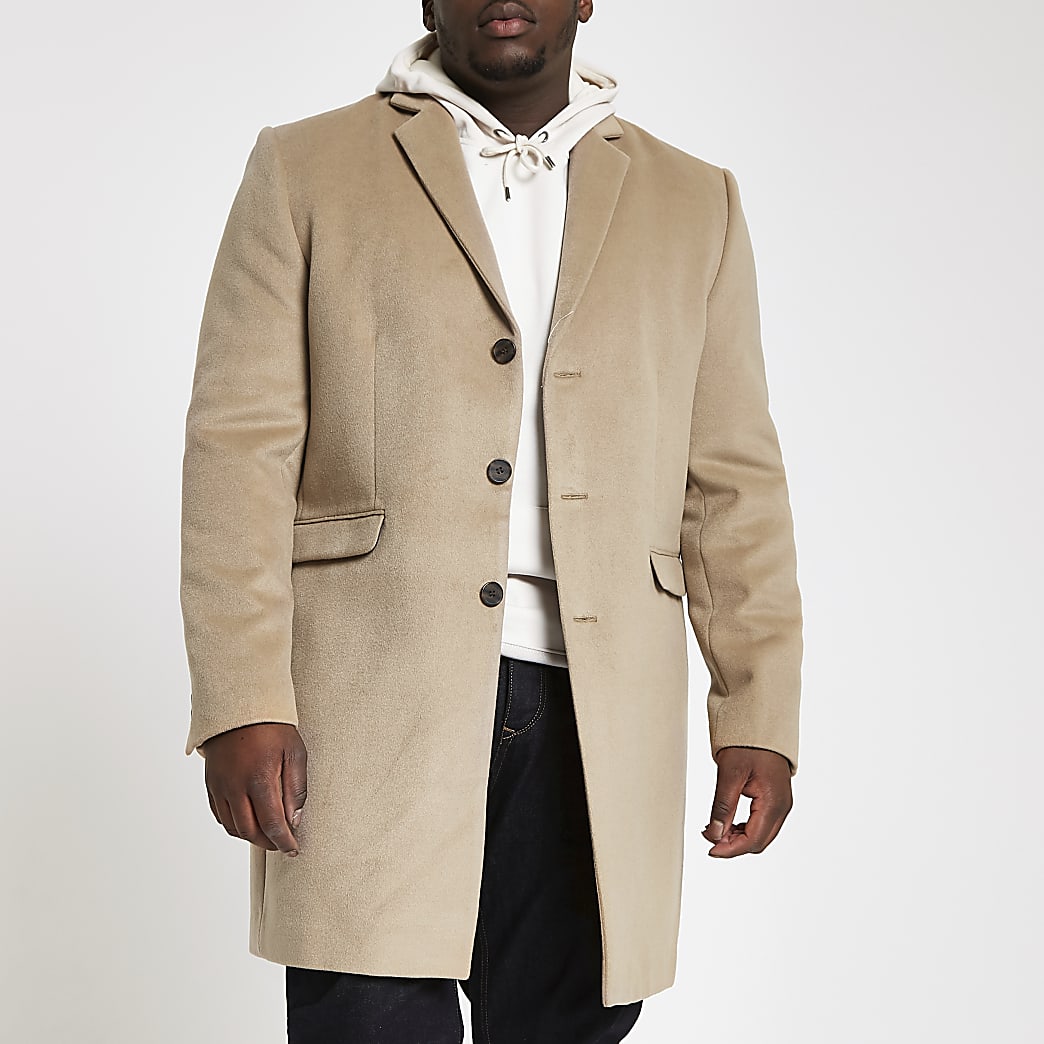 Big and Tall light brown button down overcoat | River Island