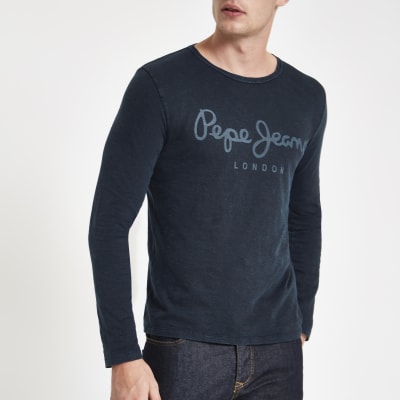 Pepe Jeans blue long sleeve T-shirt | River Island