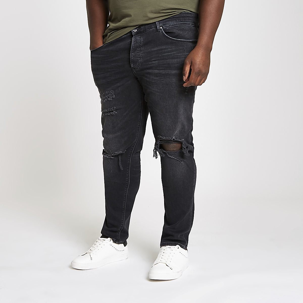 Big and Tall black ripped skinny jeans | River Island