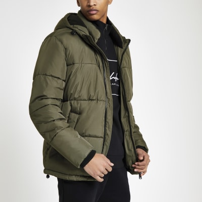 Khaki Prolific hooded puffer jacket | River Island