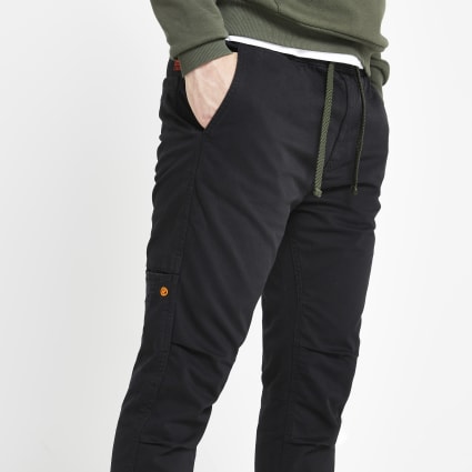 mens black cargo trousers uk