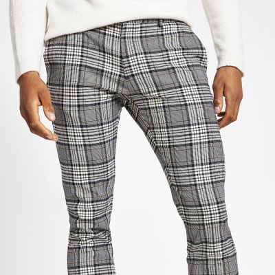 mens super skinny checkered trousers