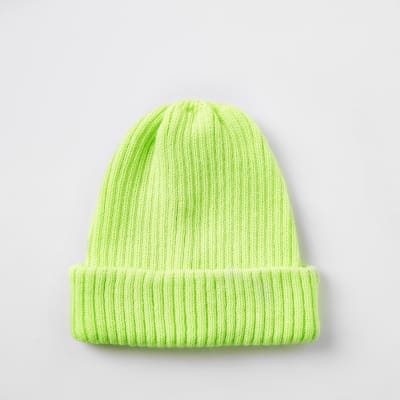 Neon yellow fisherman knit beanie hat - Hats / Caps ...