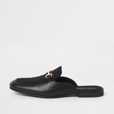 black backless loafers