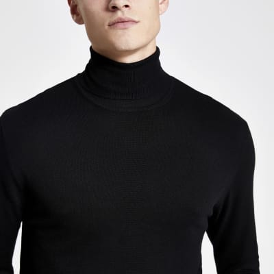 Black slim fit roll neck jumper