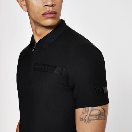 Black zip up slim fit polo shirt