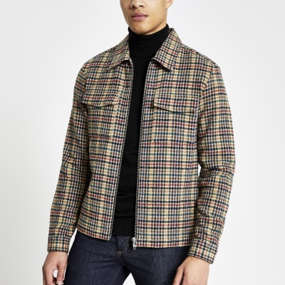 dogtooth jacquard zip through overshirt