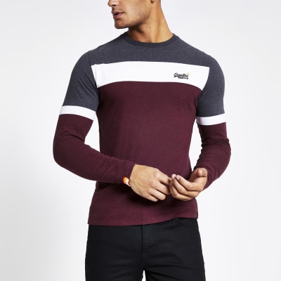 Superdry Dark Red Colour Block T Shirt