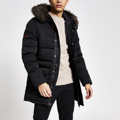 superdry black fur hood coat